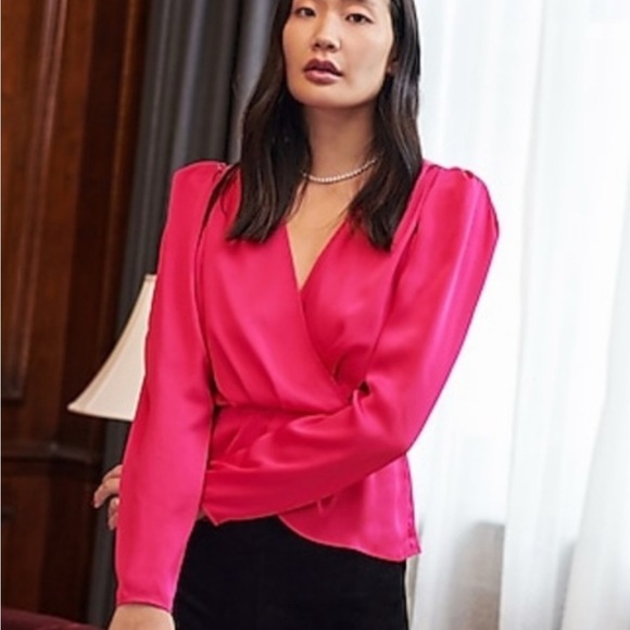 NWT Express Pink Long Sleeve Wrap Blouse Large - Picture 1 of 4